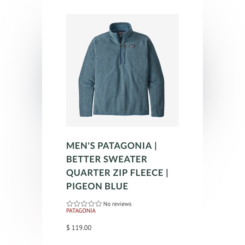 Men’s Patagonia Quarter Zip “Pigeon Blue” Size Small Worn 2-3 Times